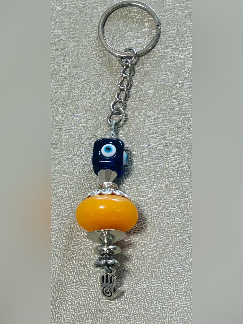 Evil Eye Charm keychain with Yellow Glass Bead